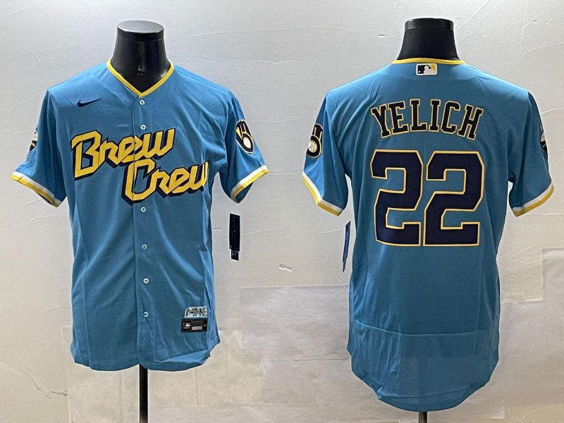 Men Milwaukee Brewers #22 Yelich Light Blue Elite 2025 Nike MLB Jersey style 1